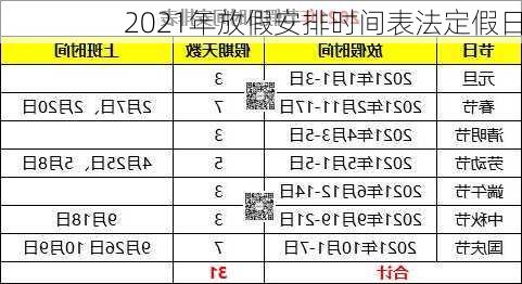 2021年放假安排时间表法定假日