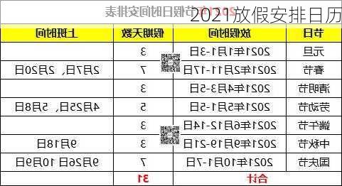 2021放假安排日历