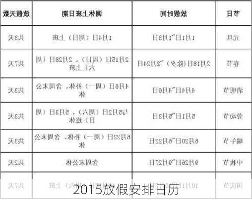 2015放假安排日历