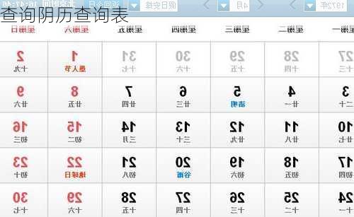 查询阴历查询表