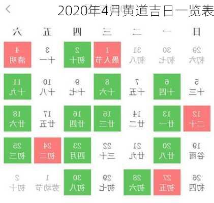 2020年4月黄道吉日一览表