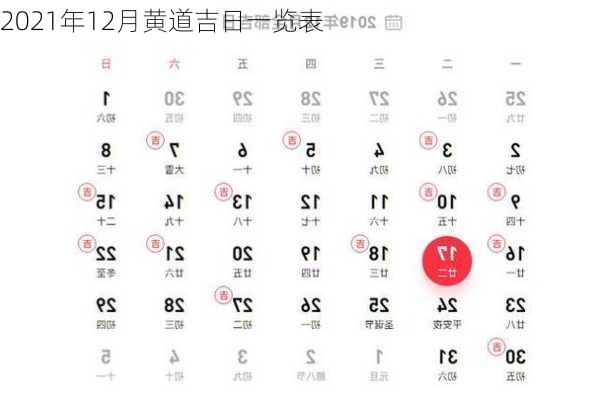 2021年12月黄道吉日一览表