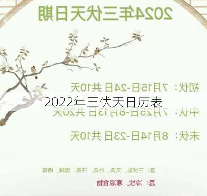 2022年三伏天日历表