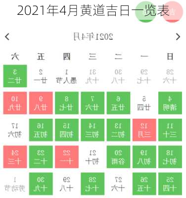 2021年4月黄道吉日一览表