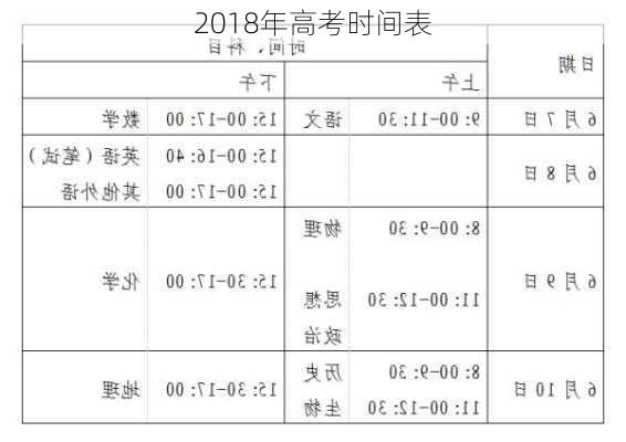 2018年高考时间表