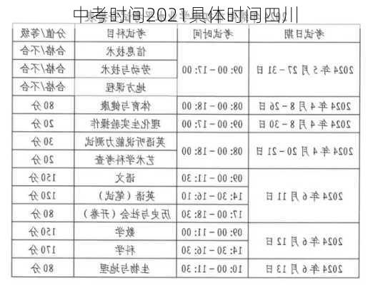 中考时间2021具体时间四川